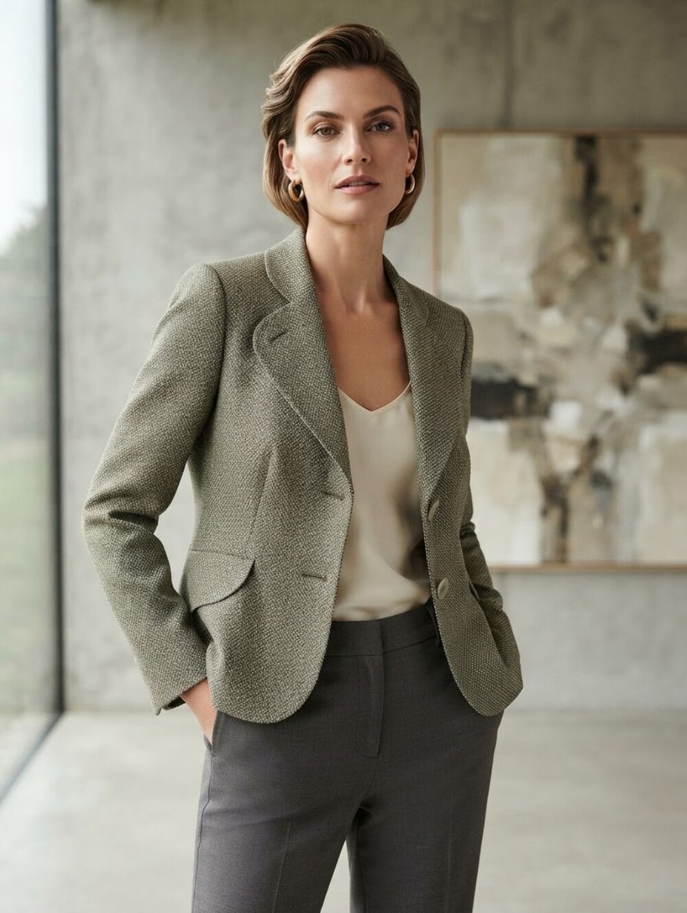 Akris punto Taupe Micro-Dot Tailored Blazer Jacket – Size US 8 / F 40 / D 38